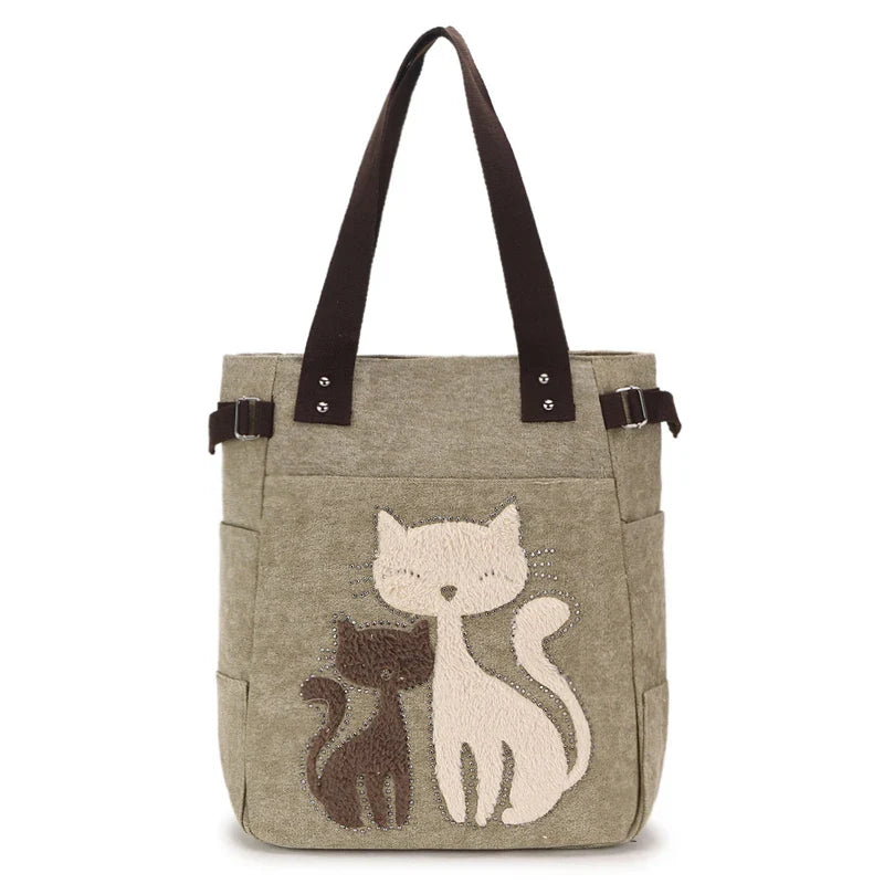 Femlion Cat Plush Rivet Shoulder Bag - Casual School Tote for Women