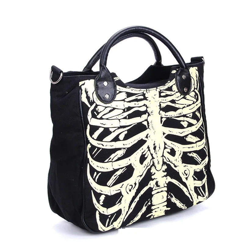 Femlion Gothic Skeleton Bones Shoulder Bag- Horror Emo Style