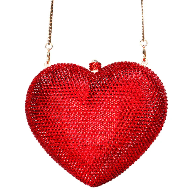 Femlion Red Heart Crystal Clutch Evening Bag - Formal Luxury Wedding Purse