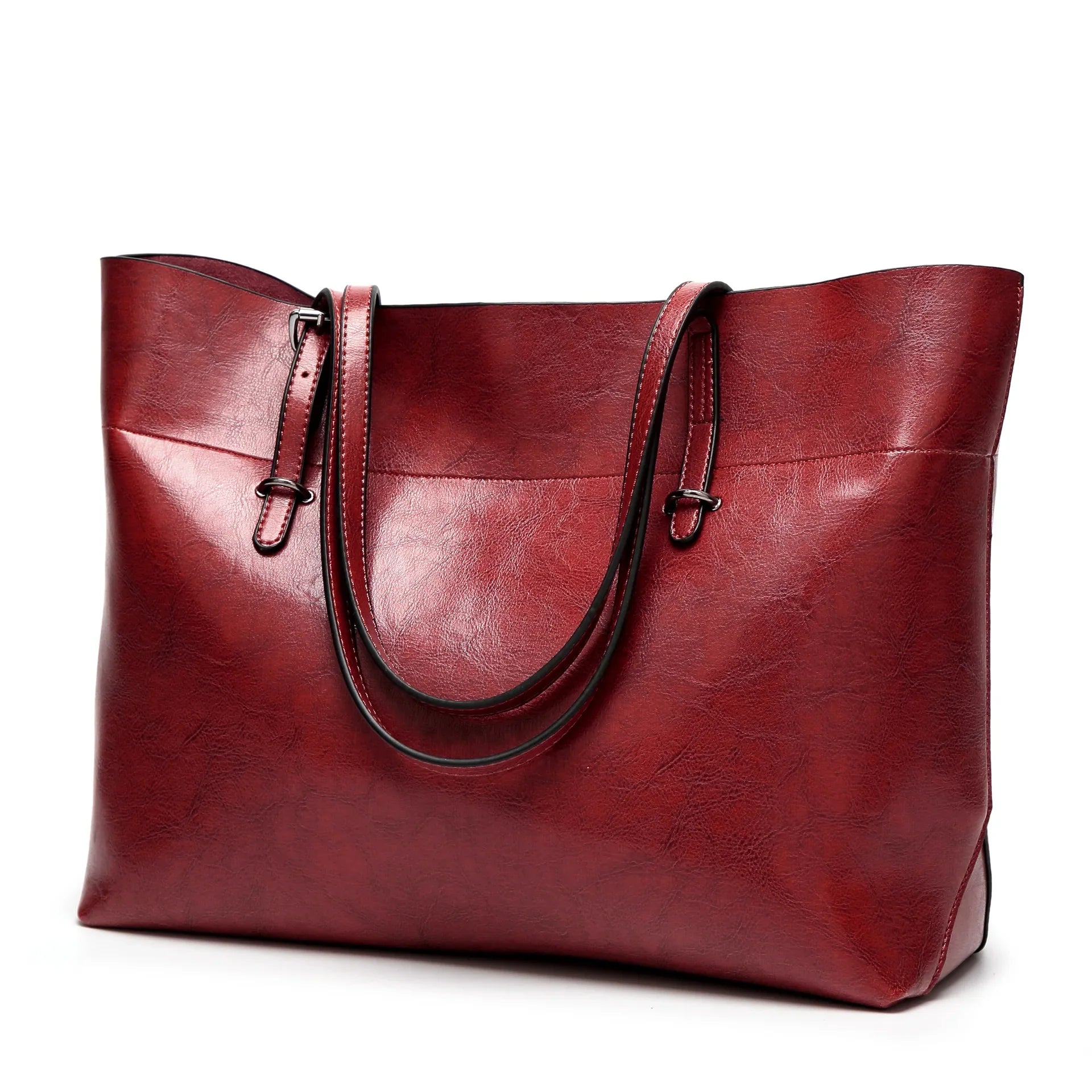 Femlion Large Leather Tote: Women's Shoulder Bag - Solid Color