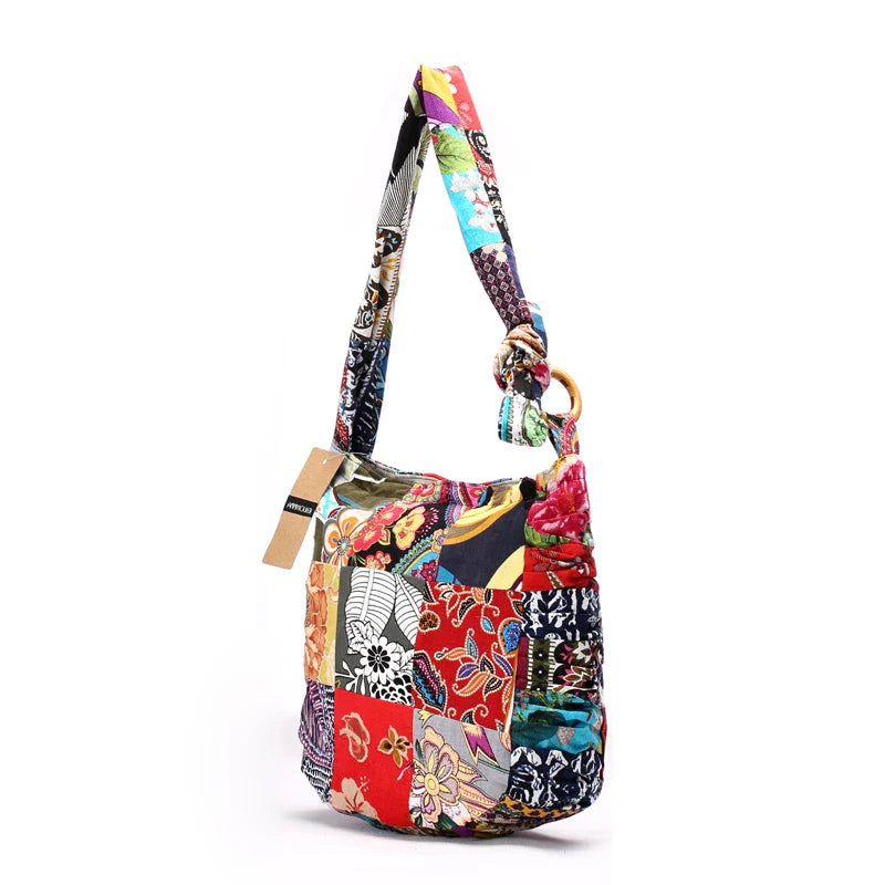 Femlion Floral Patchwork Hobo Shoulder Bag for Women