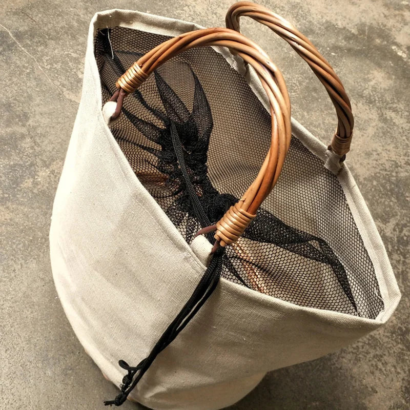 Femlion Straw and Canvas Woven Shopping Bag for Casual Style