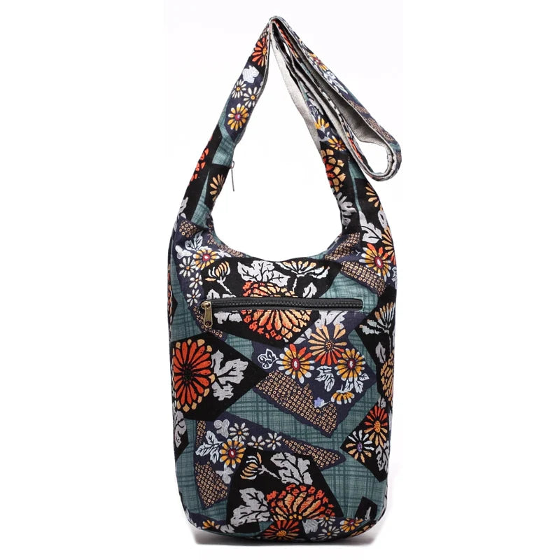 Femlion Floral Print Cotton Sling Shoulder Bag Crossbody Messenger Bag