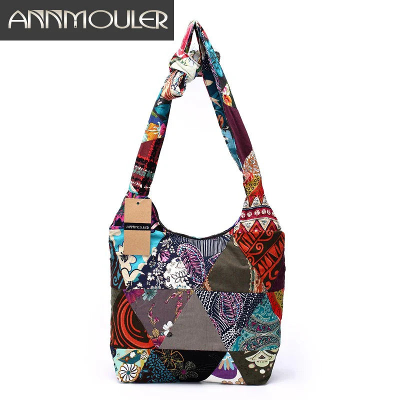 Femlion Floral Cotton Sling Shoulder Bag: Large Messenger Hobo Patchwork Handbag