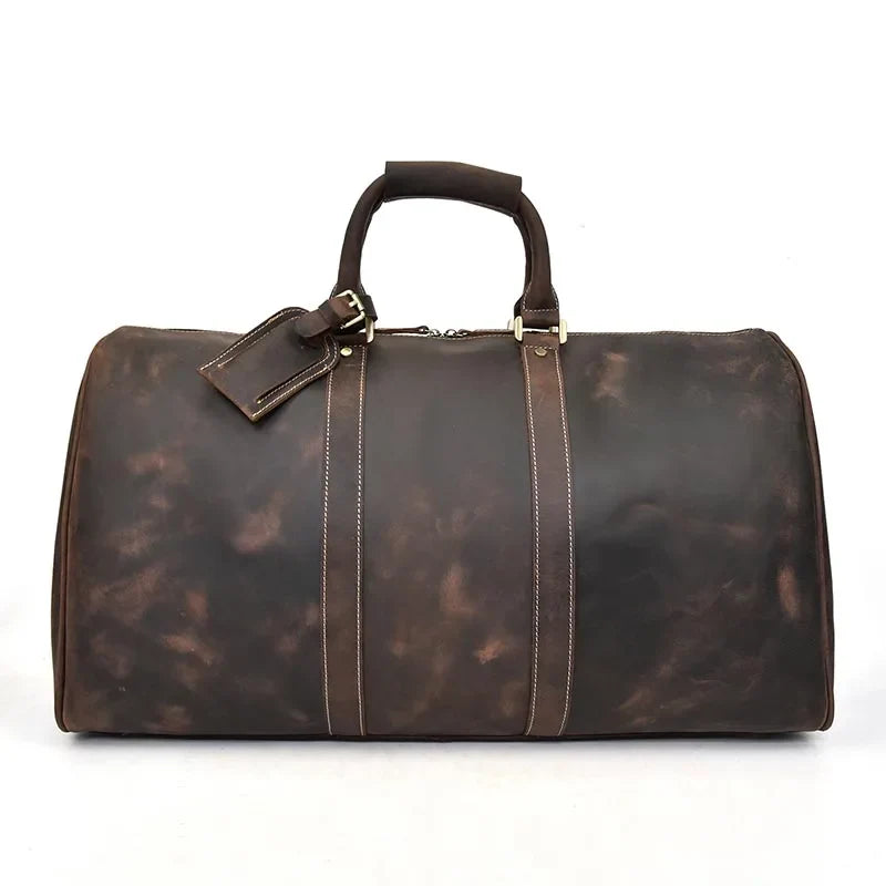 Femlion Men's Leather Travel Tote Duffle Bag Large 60cm - Genuine Cowskin Hand Luggage