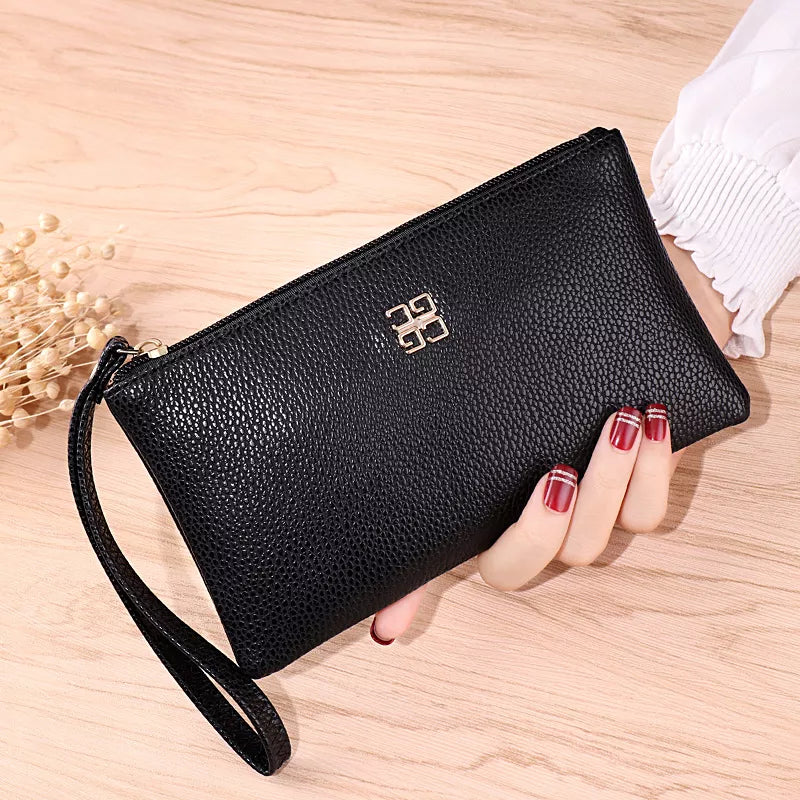 Femlion Litchi PU Leather Long Wallet with Phone Pocket and Card Holder