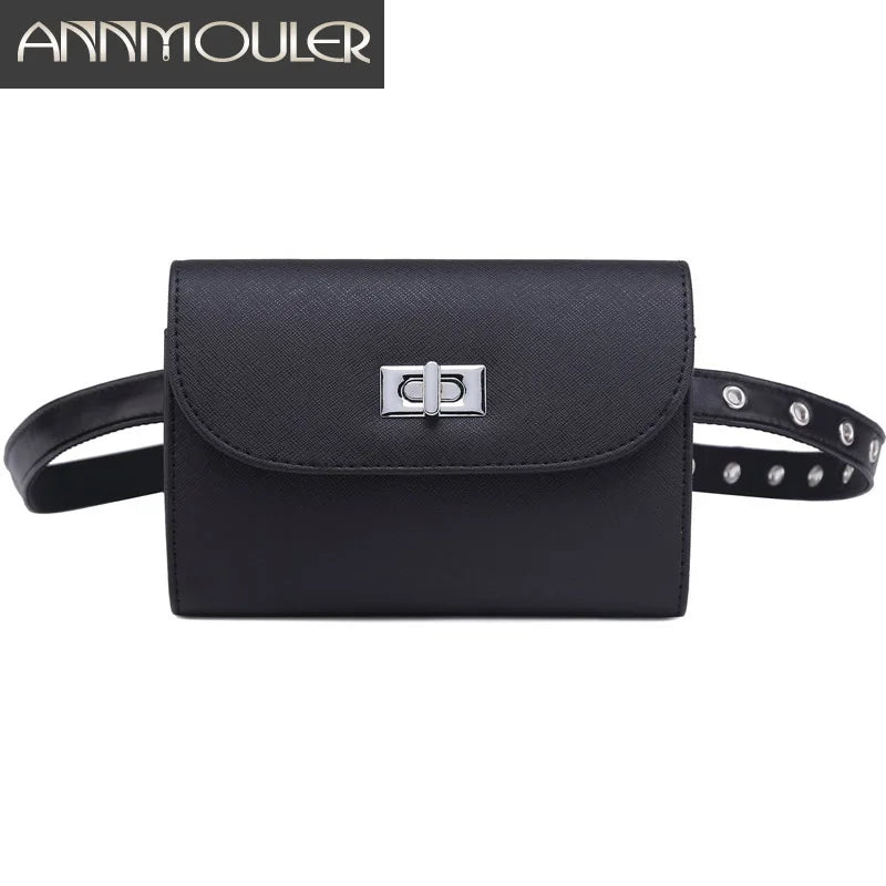 Femlion Pu Leather Fashion Waist Bag for Women Adjustable Hip Pack Black