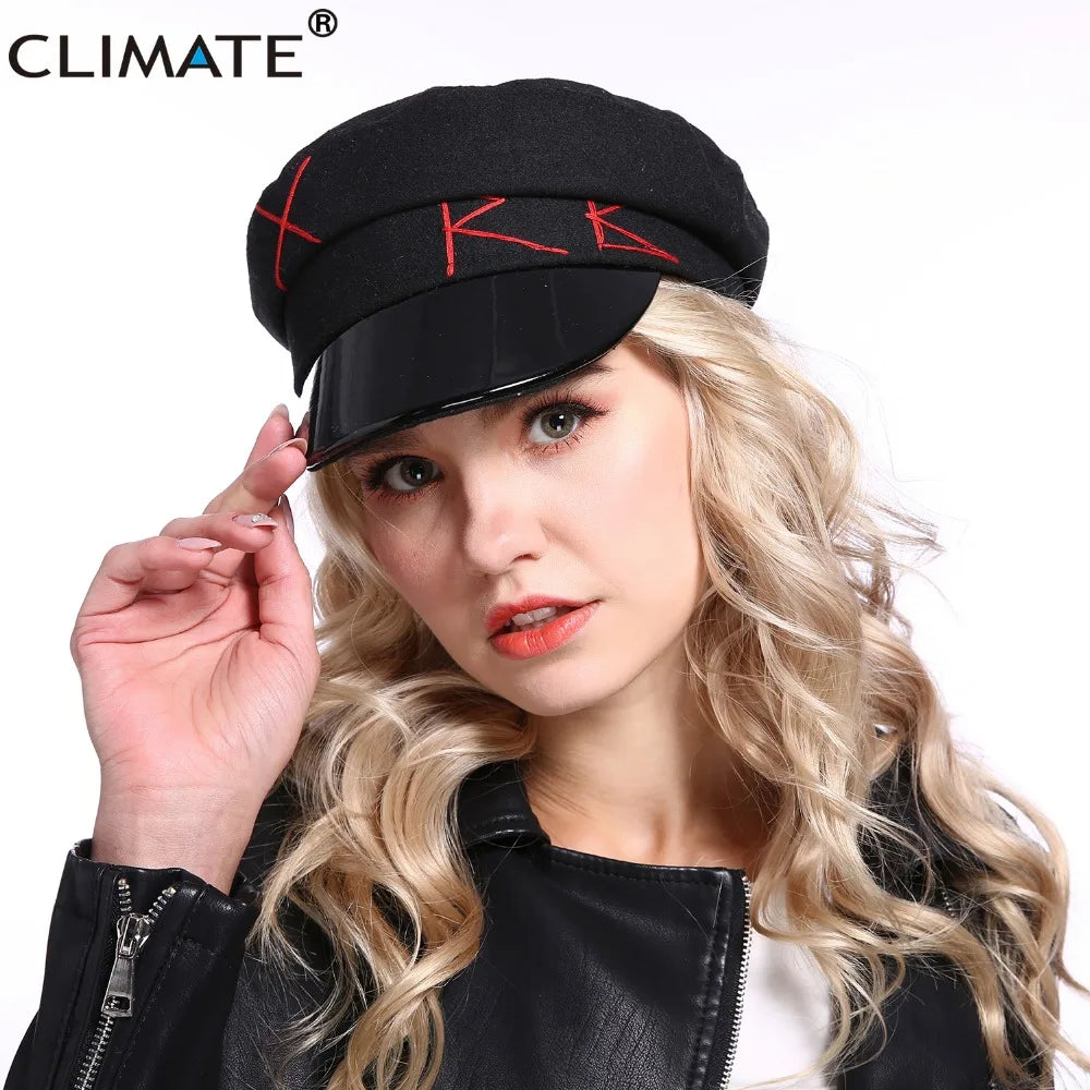 Femlion Navy Sailor Cap - Women's Fashion Military Army Logo Punk PU Hat.