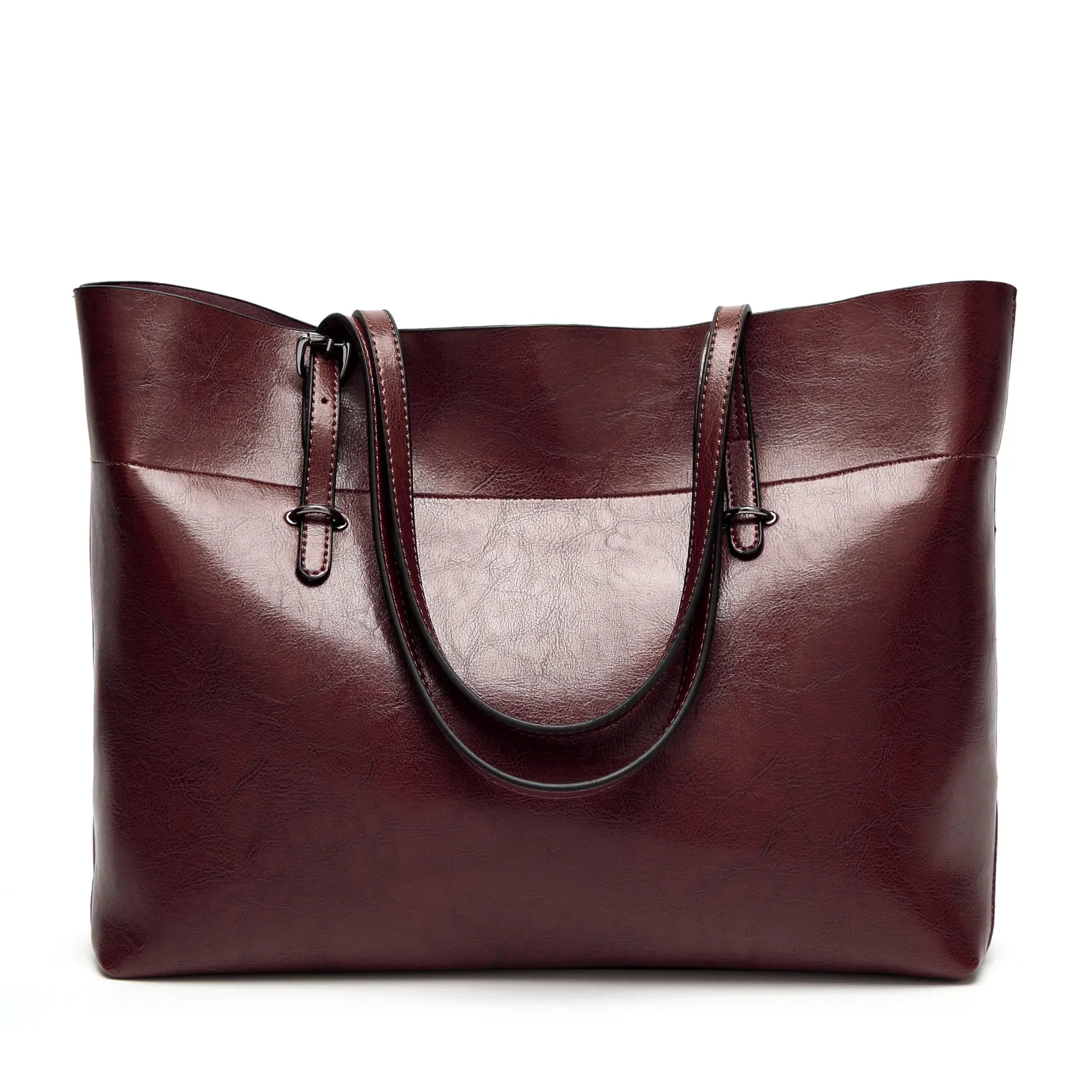 Femlion Large Leather Tote: Women's Shoulder Bag - Solid Color