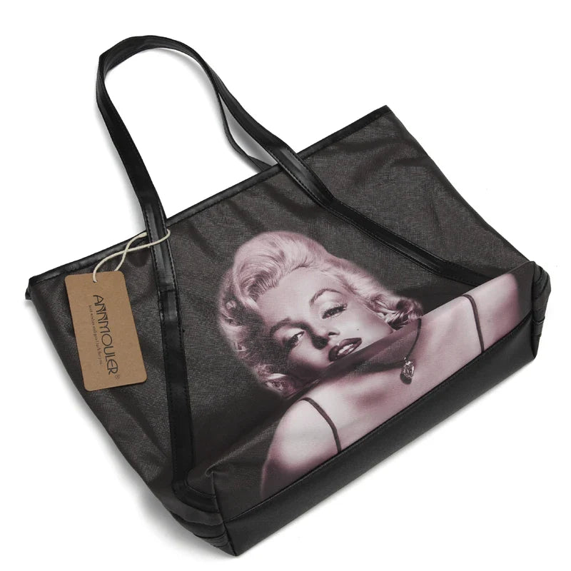 Femlion Marilyn Monroe Printed Large Capacity PU Leather Tote Bag