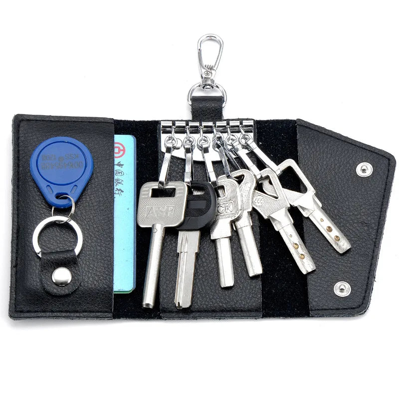 Femlion Leather Key Holder Keychain Organizer Access Card Wallet Key Case