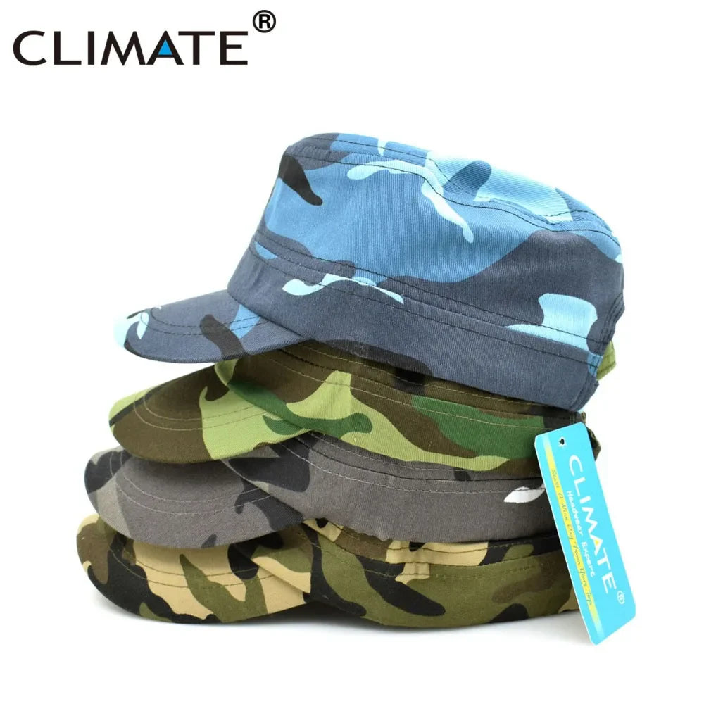 Femlion Camouflage Hunter Flat Top Army Cap - Adjustable Adult Military Hat