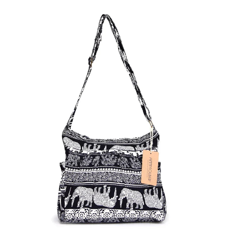 Femlion Elephant Print Crossbody Bag with Large Capacity and 2 Pockets