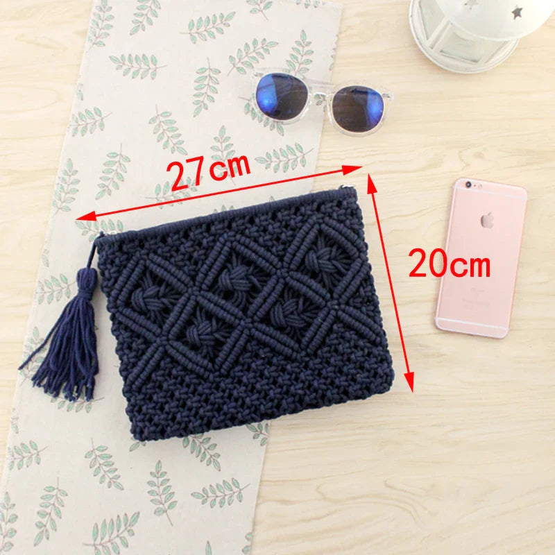 Femlion Tassel Straw Clutch Envelope Bag for Women, Summer Beach Day Style