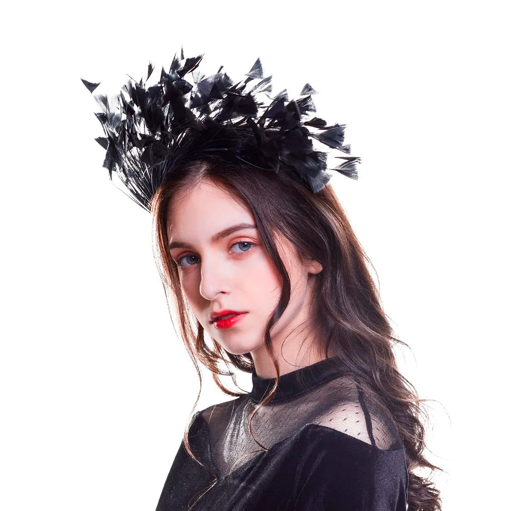 Feather Swan Headband by Femlion - Festive Black Fascinator Hair Accessory