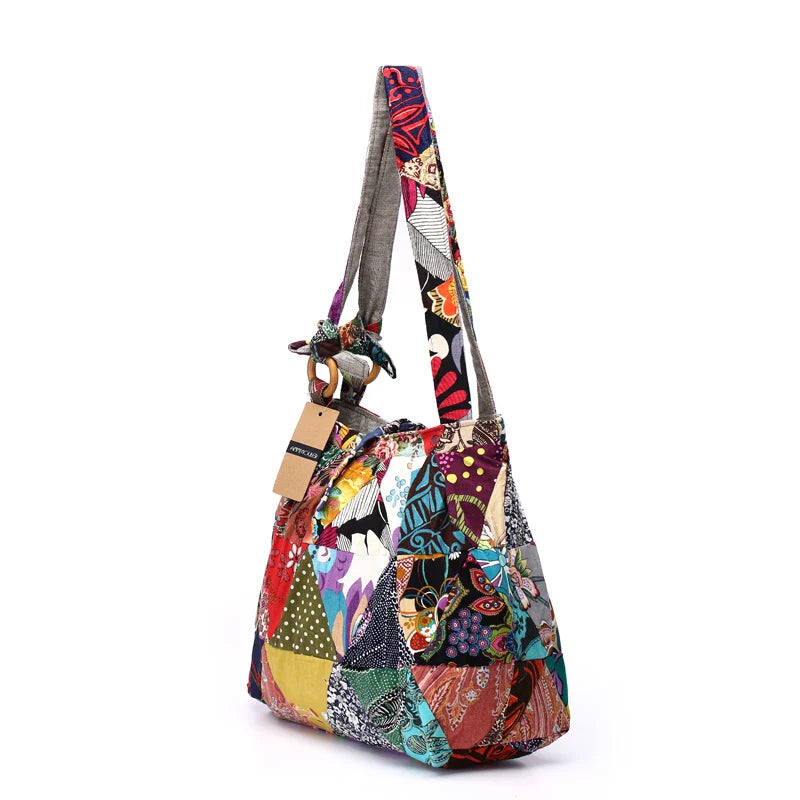 Femlion Cotton Fabric Patchwork Hobo Gypsy Purse Large Capacity Women Shoulder Bag