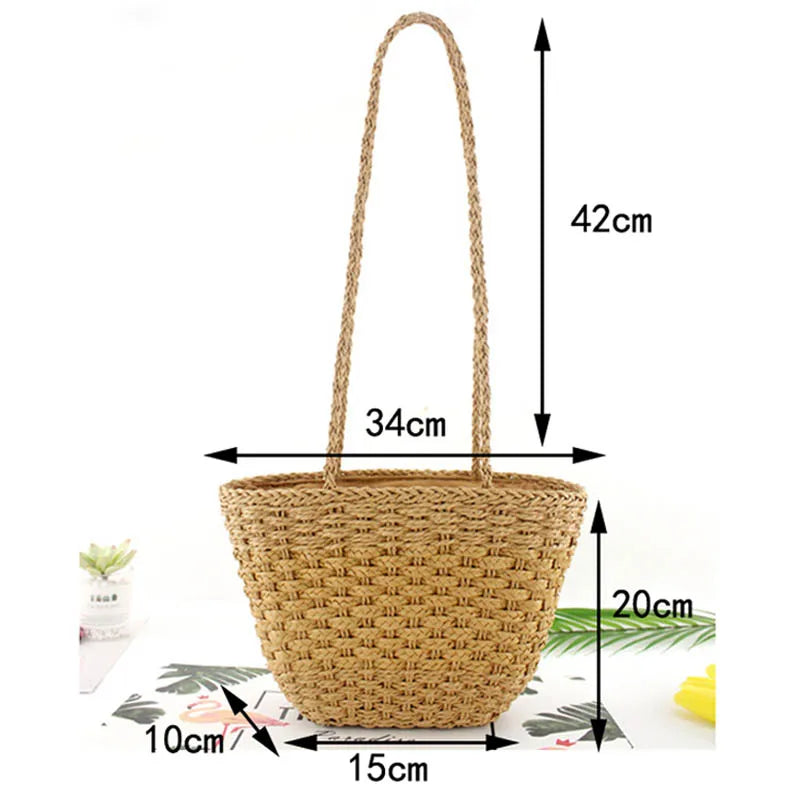 Femlion Retro Straw Shoulder Bag – Beach Handbag & Casual Woven Purse