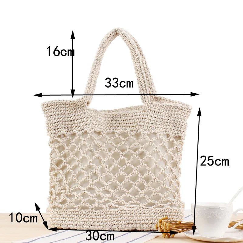 Femlion Vintage Beach Bag: Hollow Woven Fishing Net for Portable Travel & Holiday