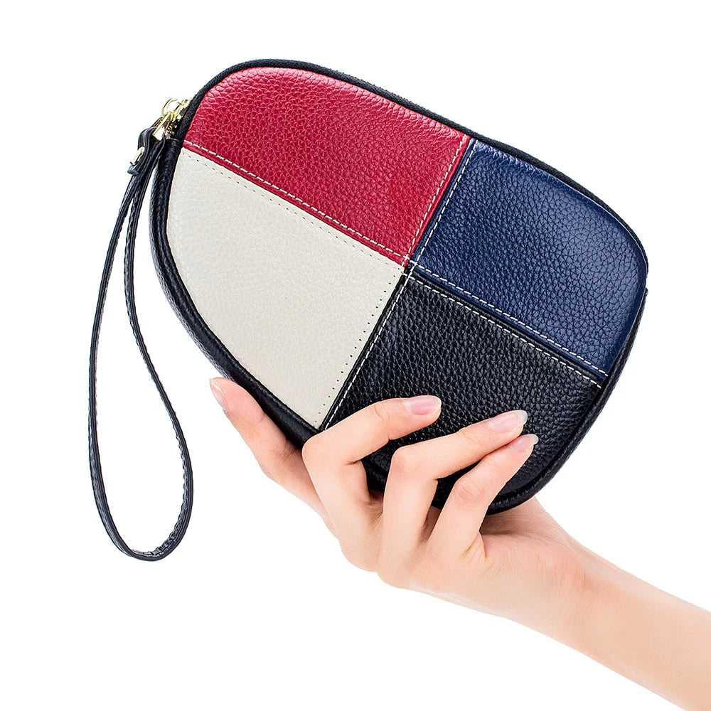 Femlion Genuine Leather Panelled Clutch Wallet Colorful Coin Purse Luxury Card Holder