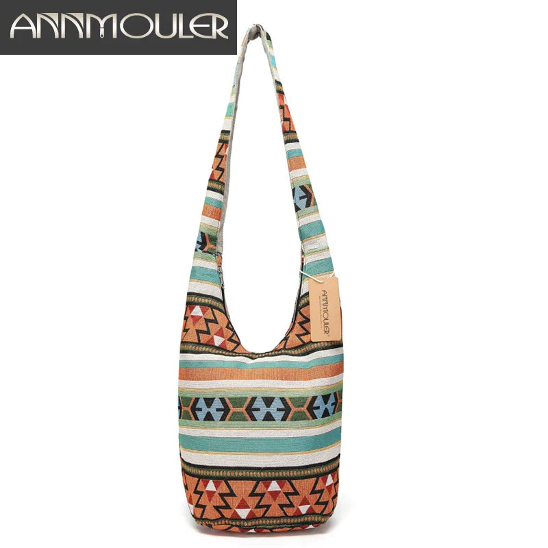 Femlion Boho Crossbody Bag Geometric Messenger Large Capacity Women Shoulder Bag