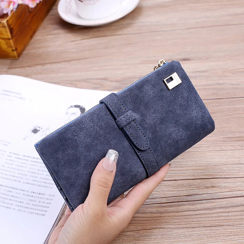 Femlion Retro Matte PU Leather Wallet with Draw Strap and Card Holder