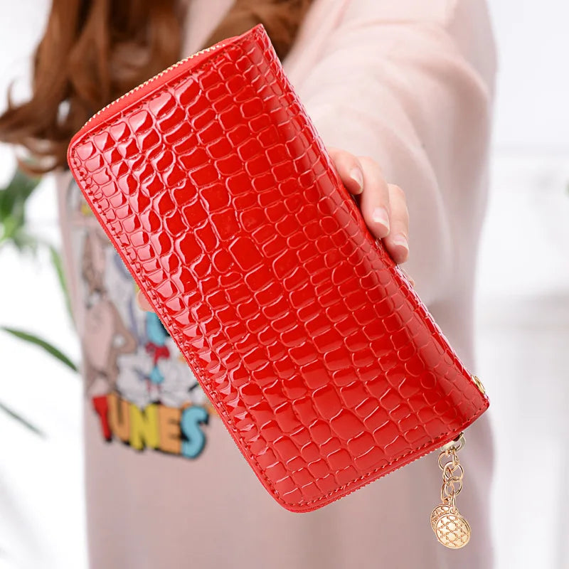 Femlion Stone Pattern Long Wallet with Double Zipper - Stylish Lady Clutch Bag