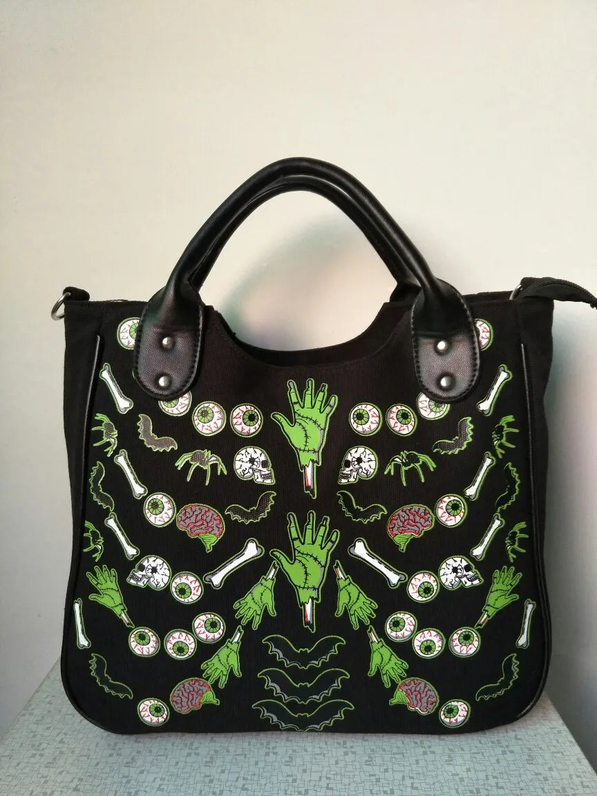 Femlion Gothic Skeleton Bones Shoulder Bag- Horror Emo Style