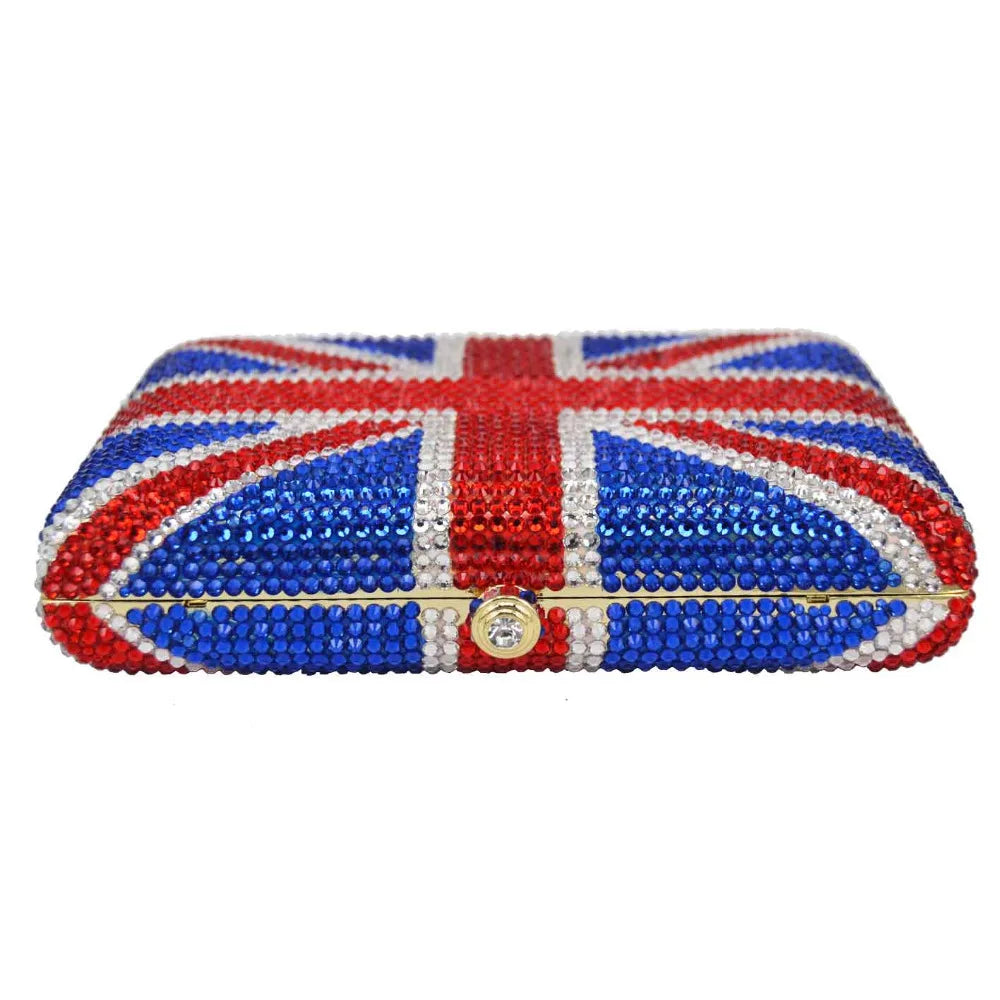 Femlion Crystal UK Flag Clutch Purse Handmade Diamond Evening Bags