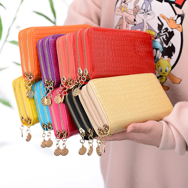 Femlion Stone Pattern Long Wallet with Double Zipper - Stylish Lady Clutch Bag