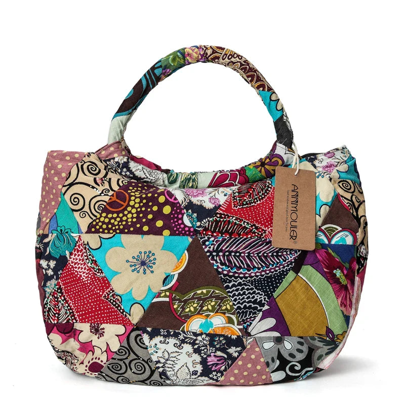 Femlion Bohemian Floral Print Shoulder Bag Large Capacity Cotton Tote