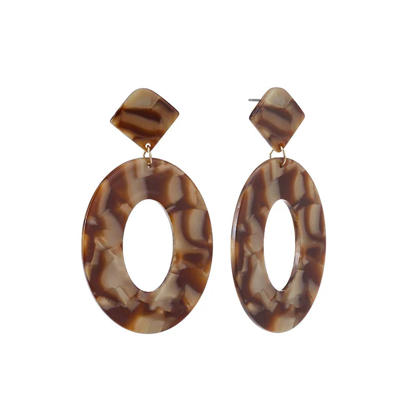 Femlion Oval Resin Dangle Earrings - Geometric Tortoiseshell Acetate Statement Jewelry