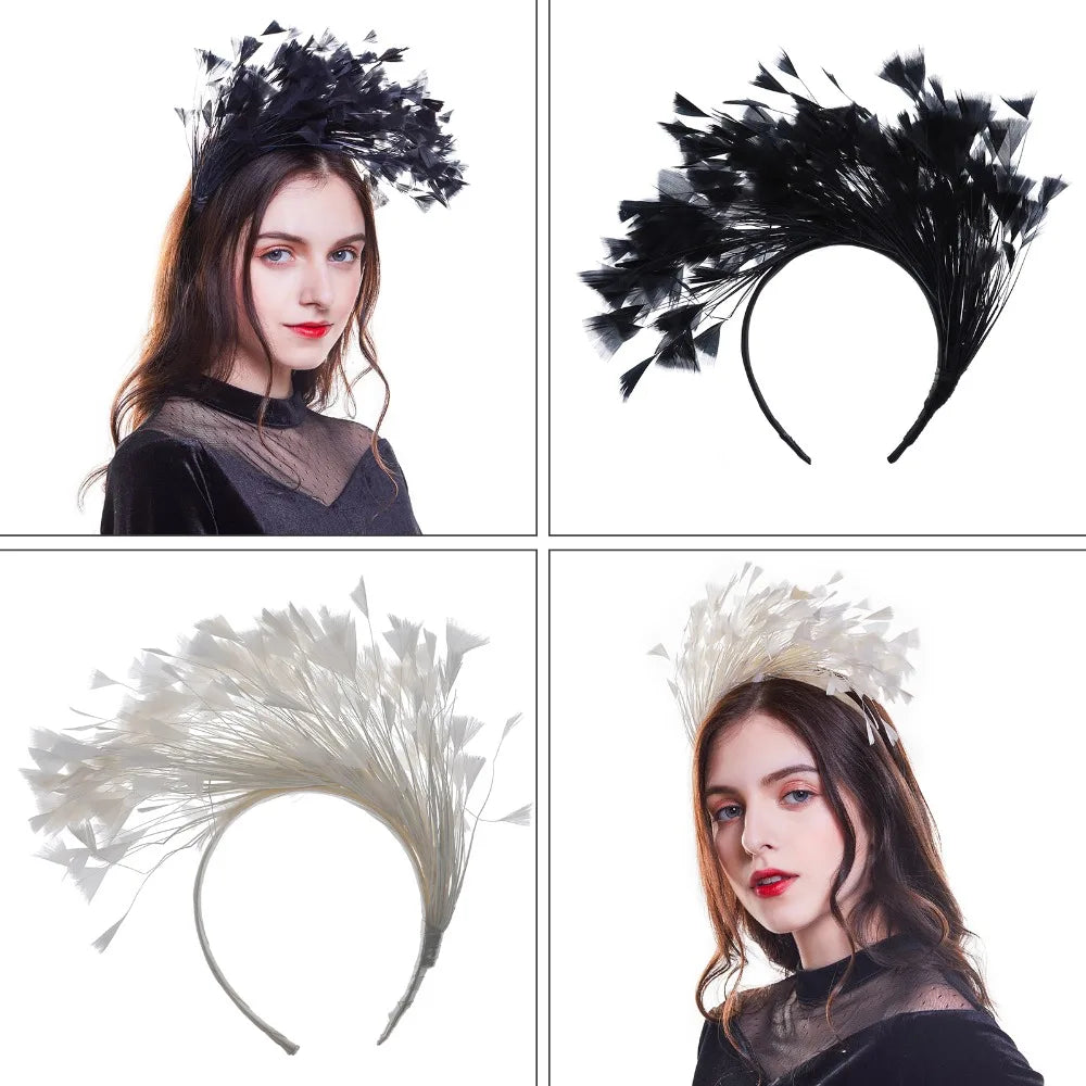 Feather Swan Headband by Femlion - Festive Black Fascinator Hair Accessory