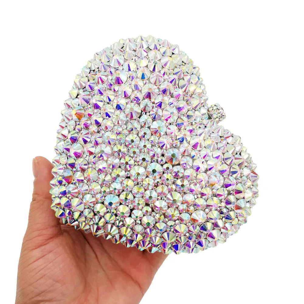 Femlion AB Silver Shine Luxury Heart Clutch Bag for Women´s Evening Business Events.