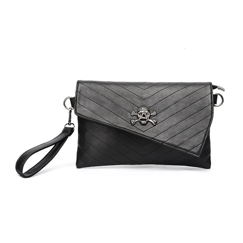 Femlion Skull Envelop Clutch Bag Pu Leather Shoulder Crossbody Punk Purse