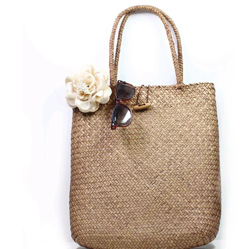 Femlion Large Straw Beach Bag Handmade Woven Tote Vintage Designer Basket Bag