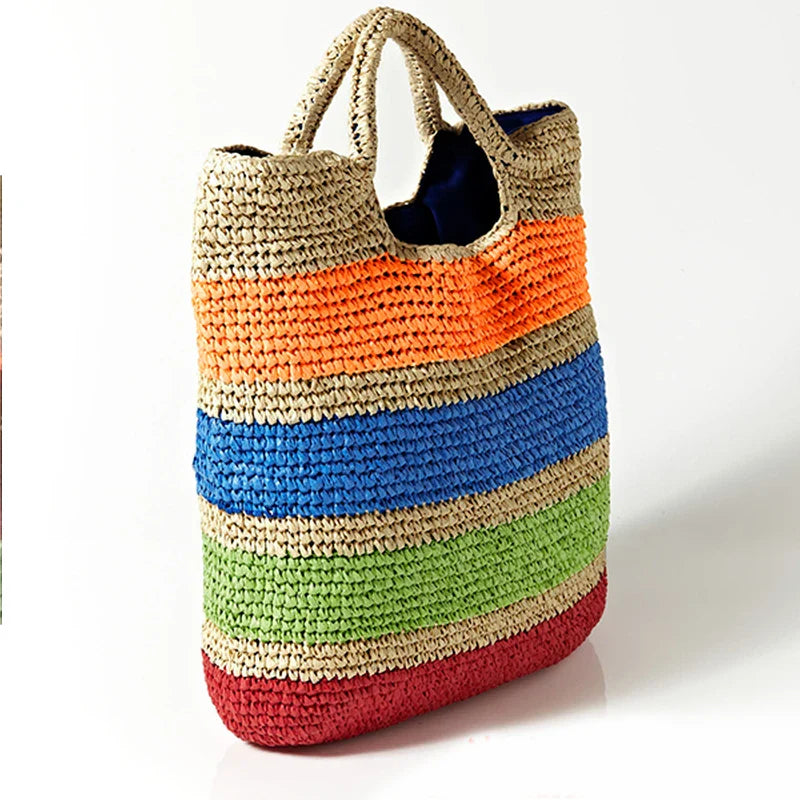 Femlion Colorful Straw Beach Bag Tote for Women