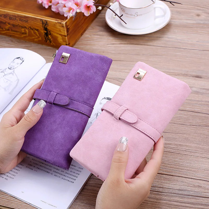 Femlion Retro Matte PU Leather Wallet with Draw Strap and Card Holder