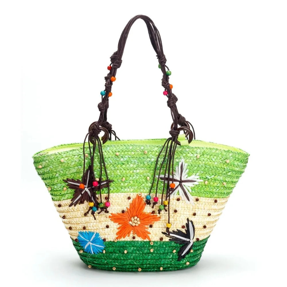 Femlion Starfish Straw Bag: Hand-Embroidered Beaded Woven Handbag