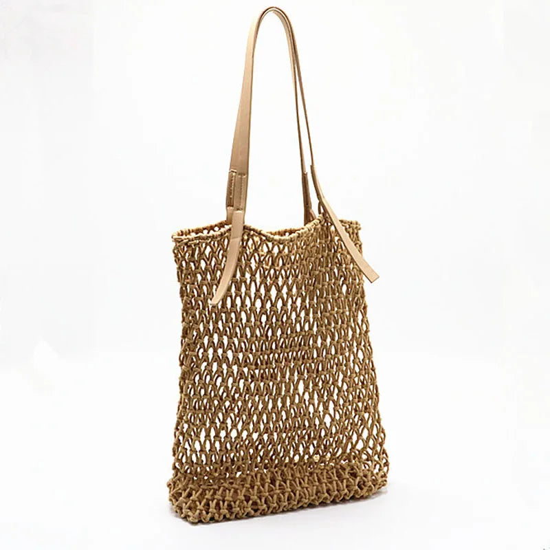 Femlion Boho Mesh Rope Weave Straw Shoulder Bag