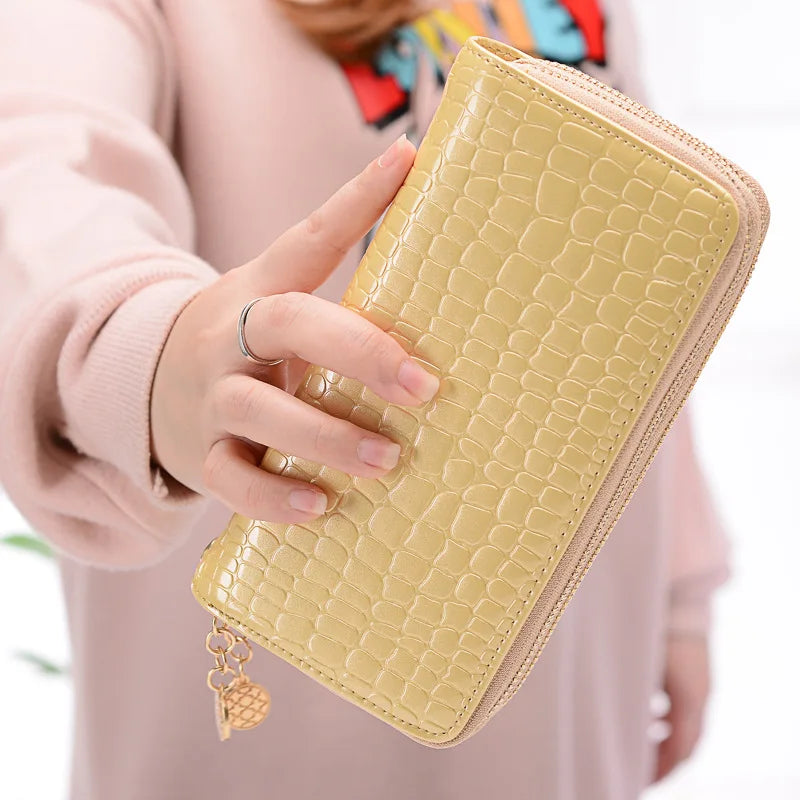 Femlion Stone Pattern Long Wallet with Double Zipper - Stylish Lady Clutch Bag