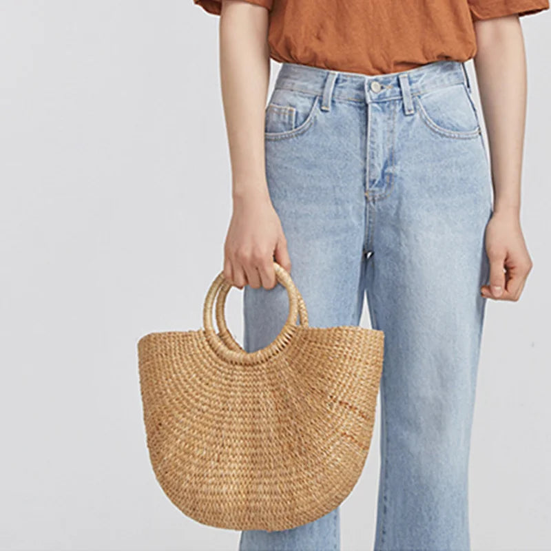 Femlion Tassel Rattan Bucket Bag - Summer Beach Tote