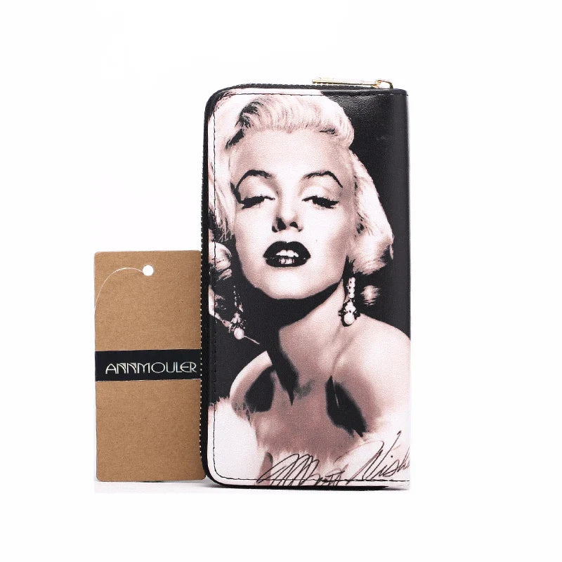 Femlion Printed PU Leather Long Wallet with Card Holder and Wrist Strap