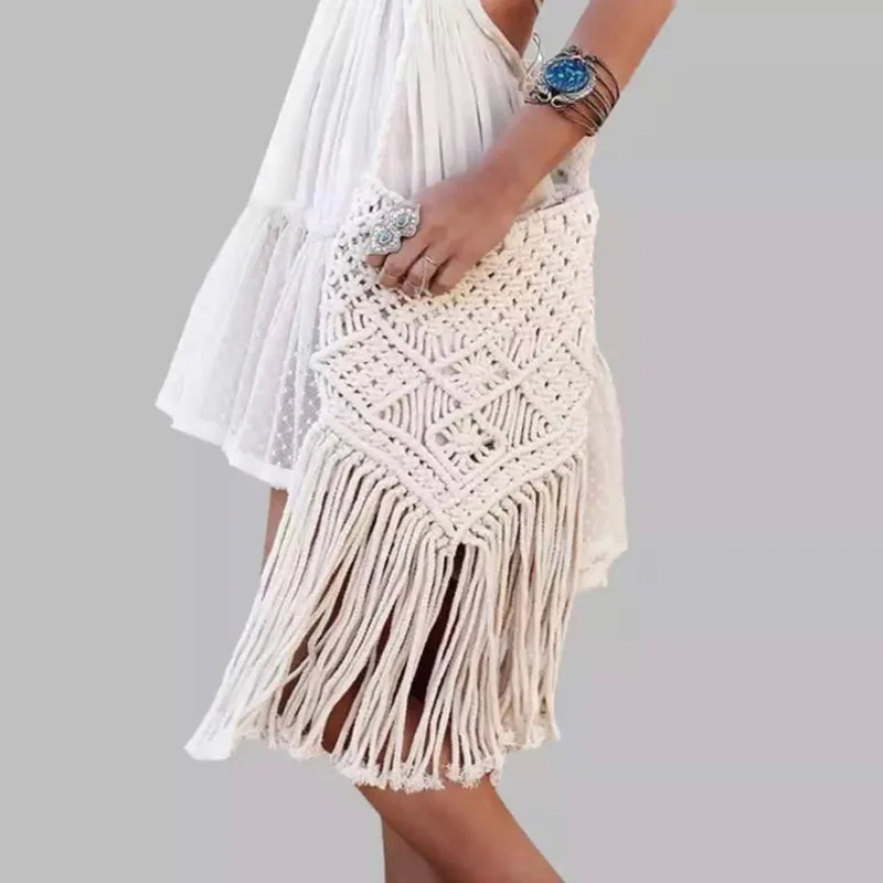 Femlion Woven Rattan Beach Bag with Tassel Detail - Summer Shoulder Boho Bag