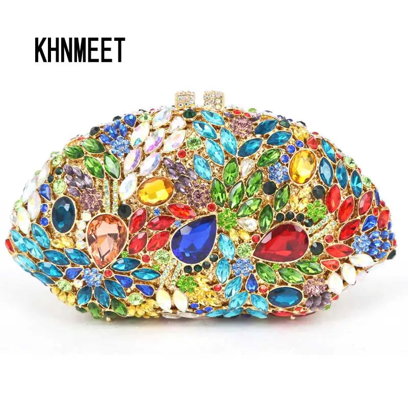 Femlion Crystal Evening Clutch Bag | Multi-color Diamond Party Handbag