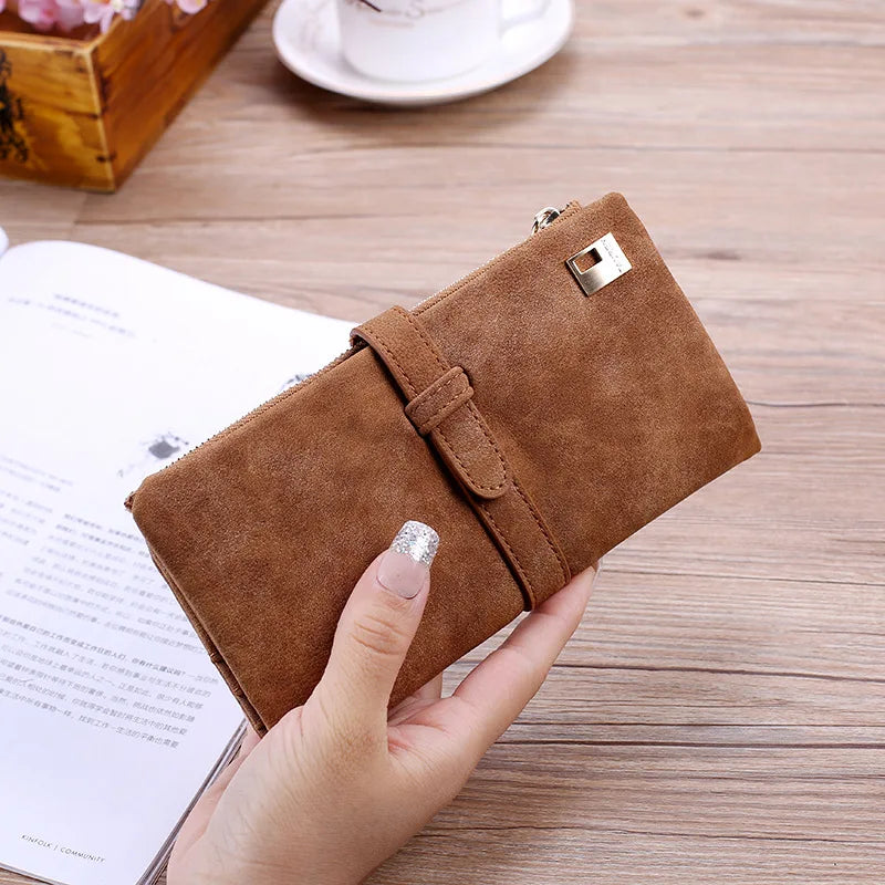 Femlion Retro Matte PU Leather Wallet with Draw Strap and Card Holder