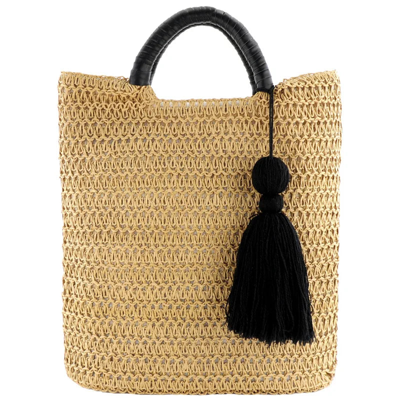 Femlion Straw Tassel Bag: Hand-Woven Beach Casual Handbag