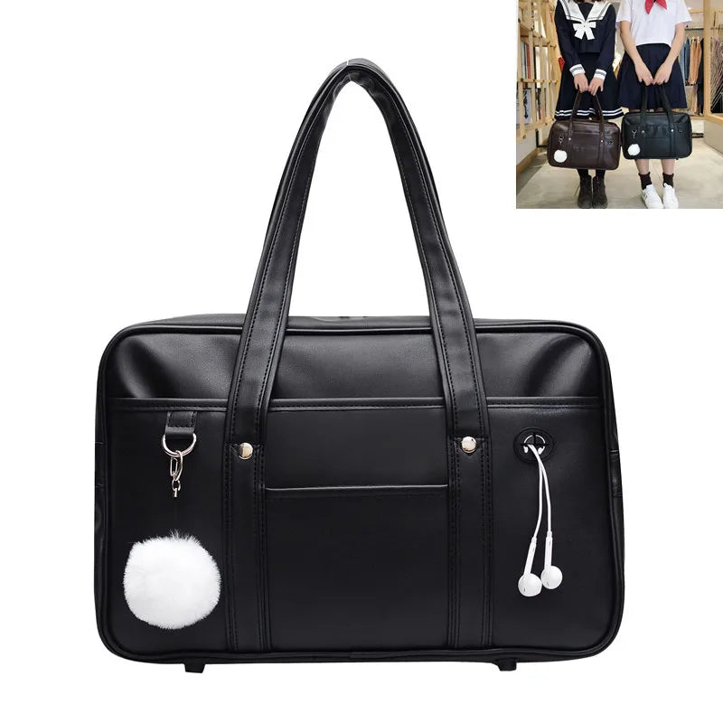 Femlion Japanese High School JK Uniform Bag in Black PU Leather