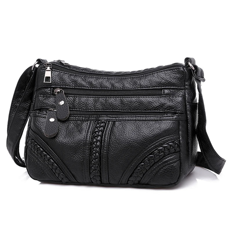 Femlion Multi-layer Soft Leather Shoulder Bag for Women