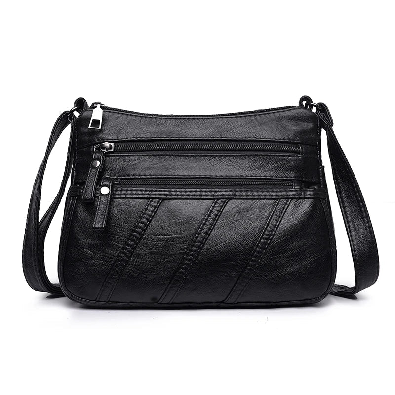 Femlion Black Leather Crossbody Bag for Women - Stylish Shoulder Messenger Flap Bag