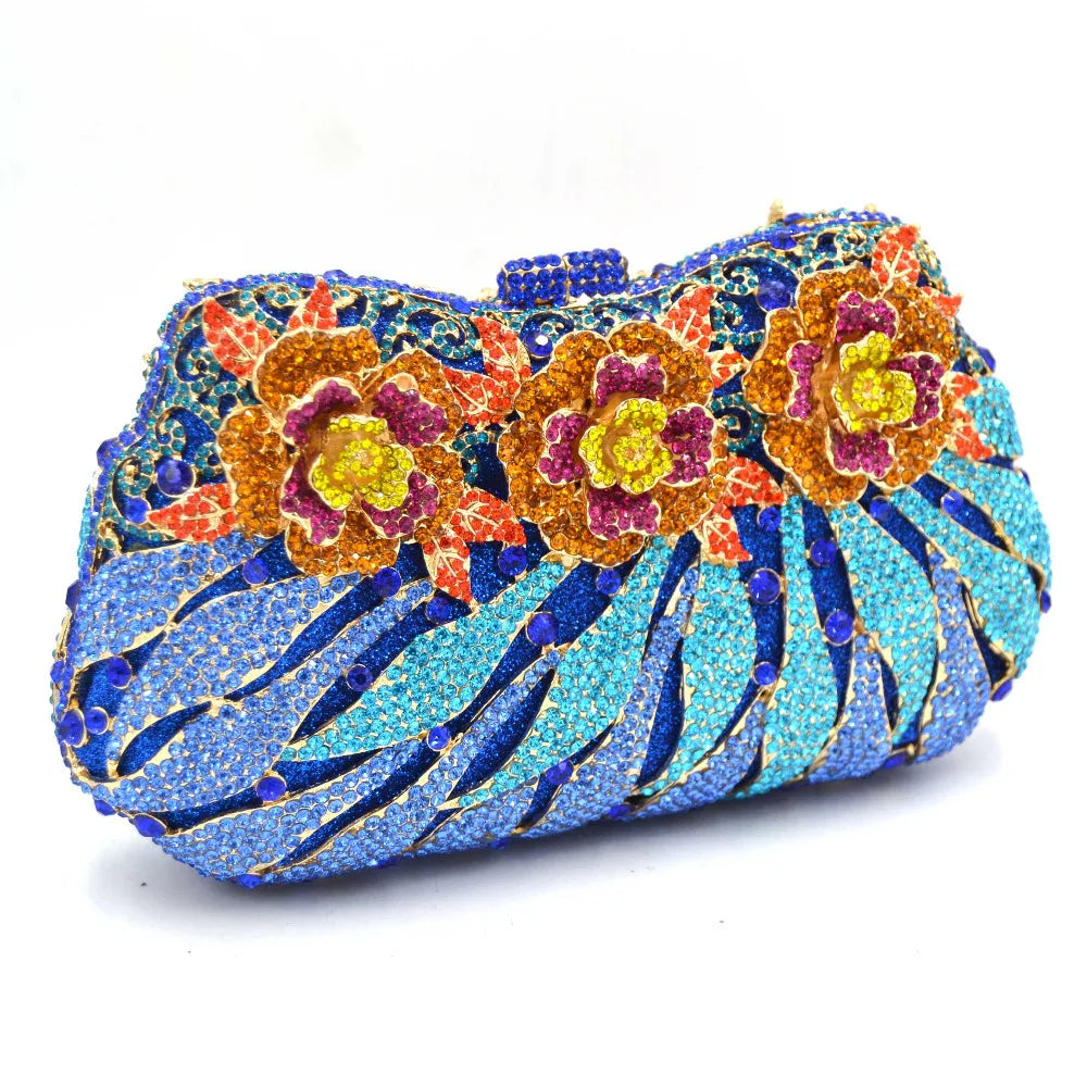 Femlion Blue Crystal Evening Bag Women's Clutch Prom Purse SC551